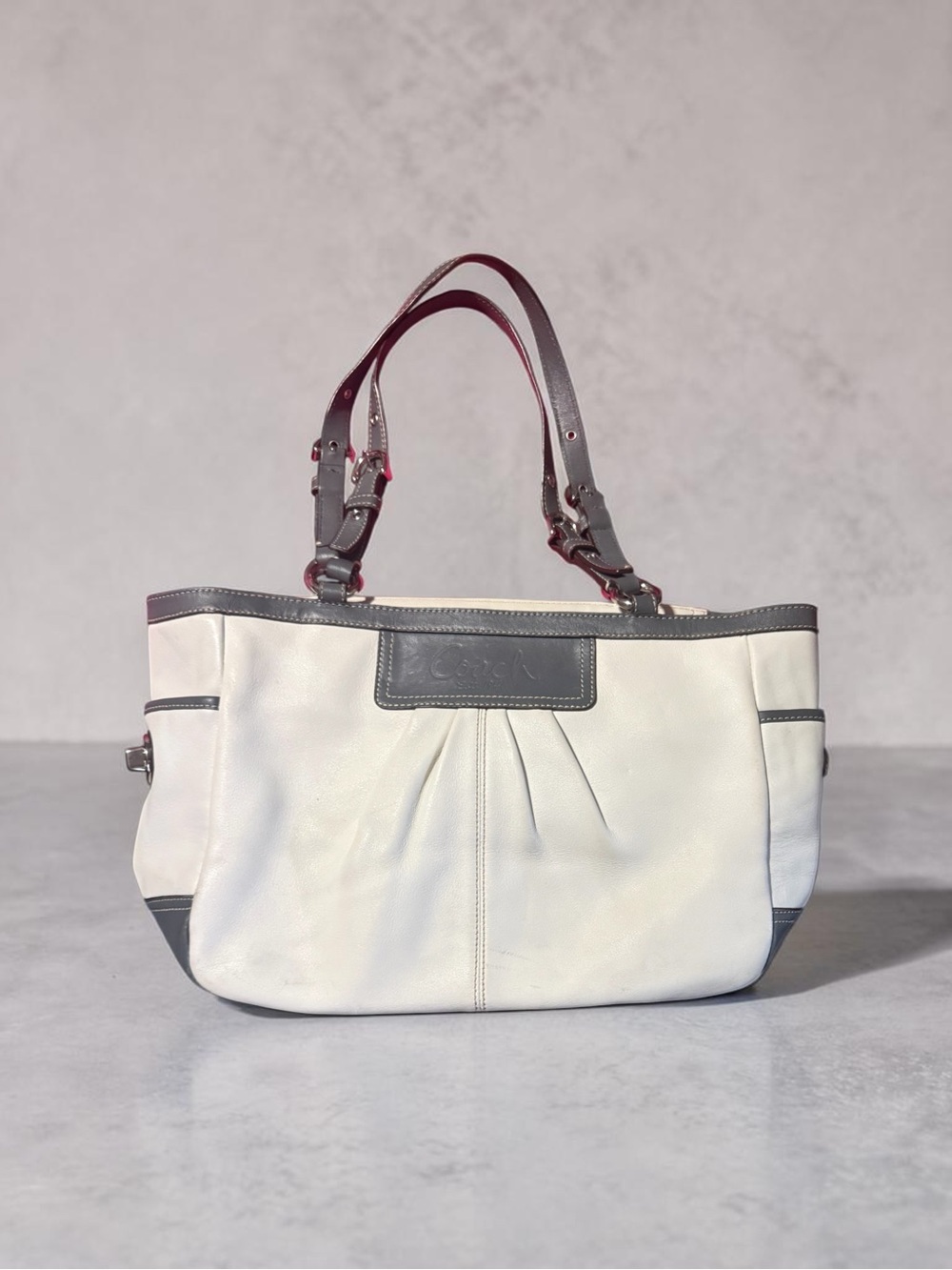 Coach Women’s White and Gray Leather Tote Bag